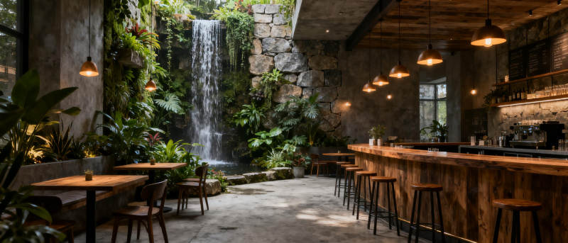 瀑布餐厅静谧一隅图片