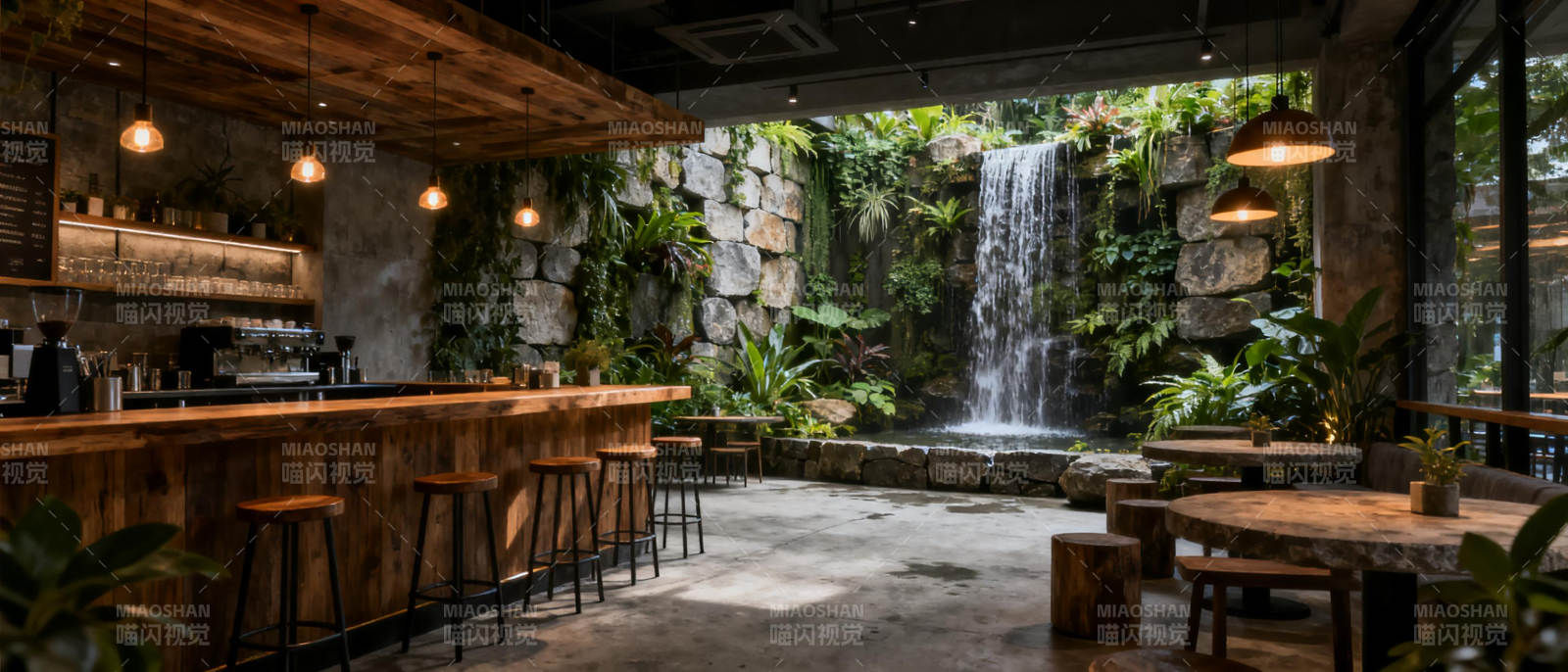 瀑布酒吧绿意盎然图片