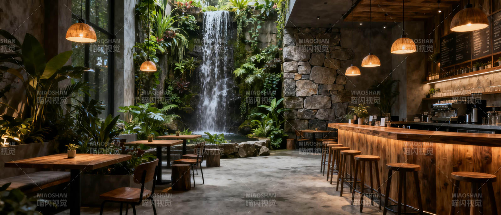 瀑布旁的静谧酒吧图片