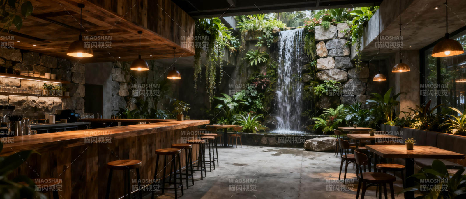 瀑布酒吧庭院图片