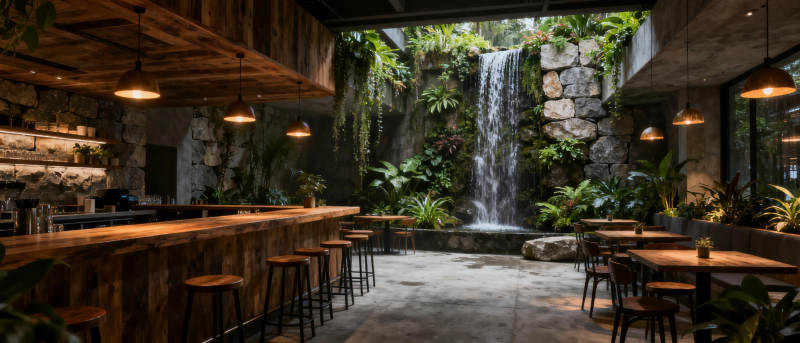 瀑布酒吧庭院图片