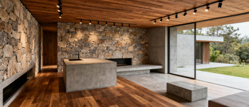 现代石墙客厅图片