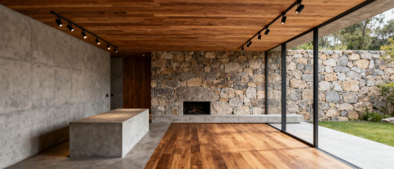 现代石墙客厅图片