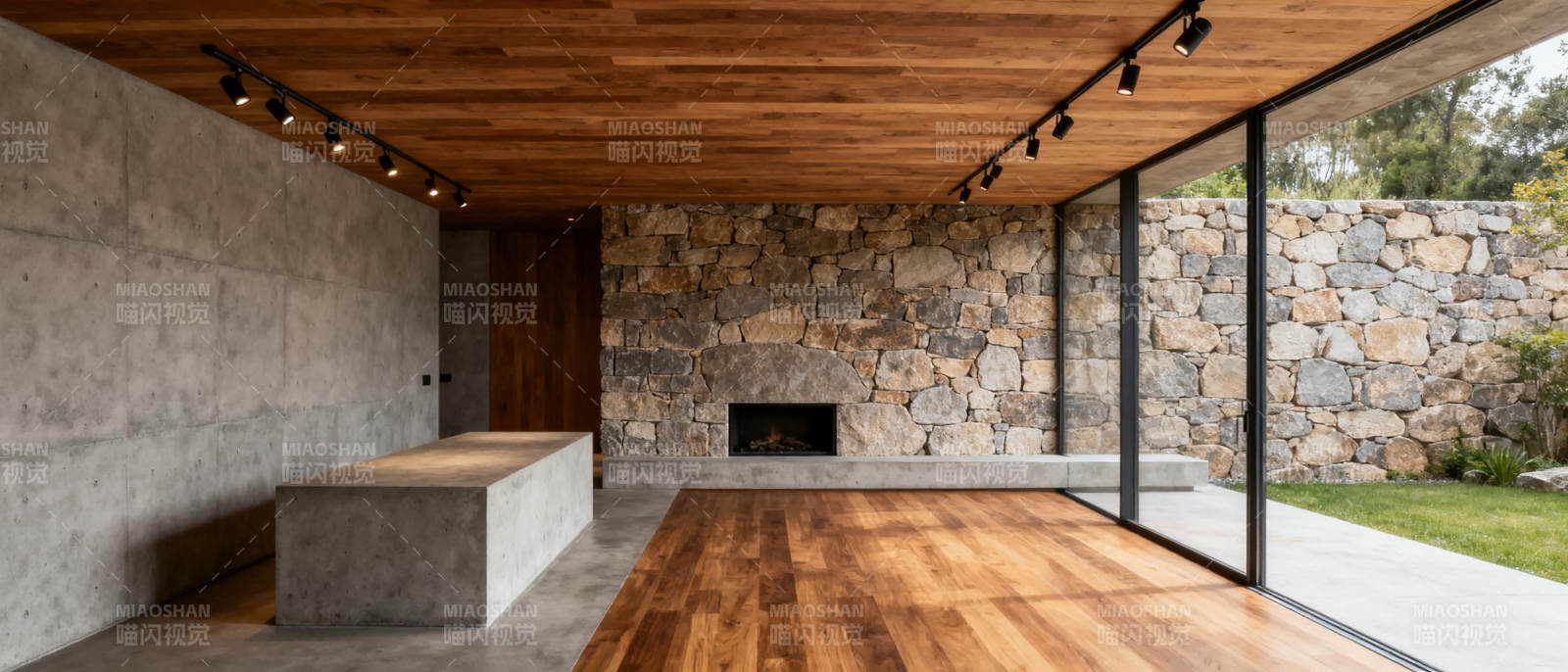 现代石墙客厅图片