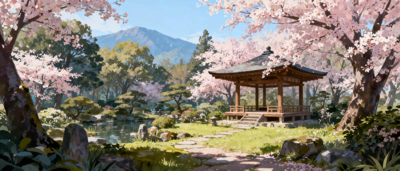 樱花亭畔春意浓图片