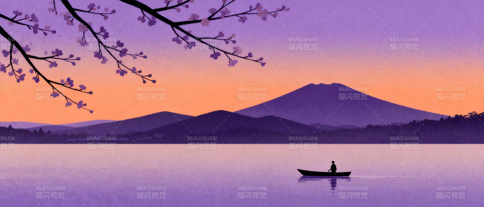 樱花湖畔富士山图片