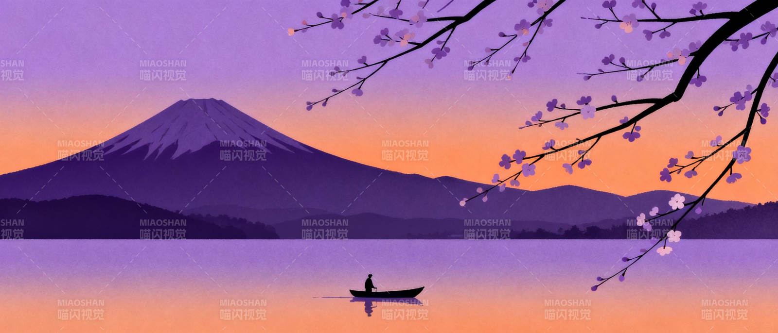 富士山下樱花舟图片