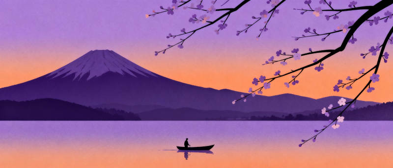 富士山下樱花舟图片