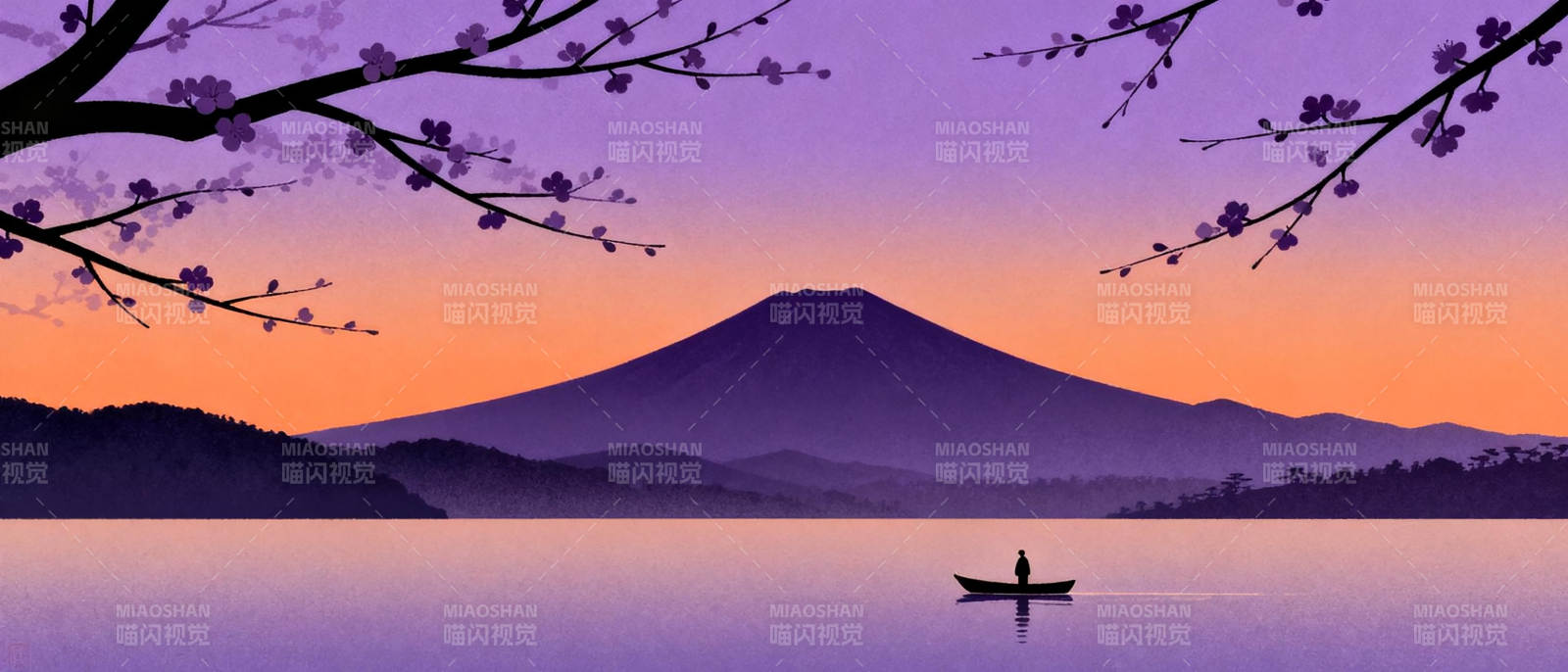 富士山樱花湖景图片