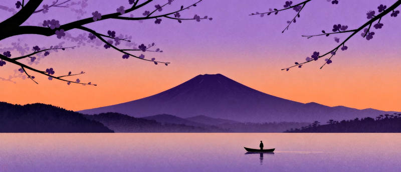 富士山樱花湖景图片