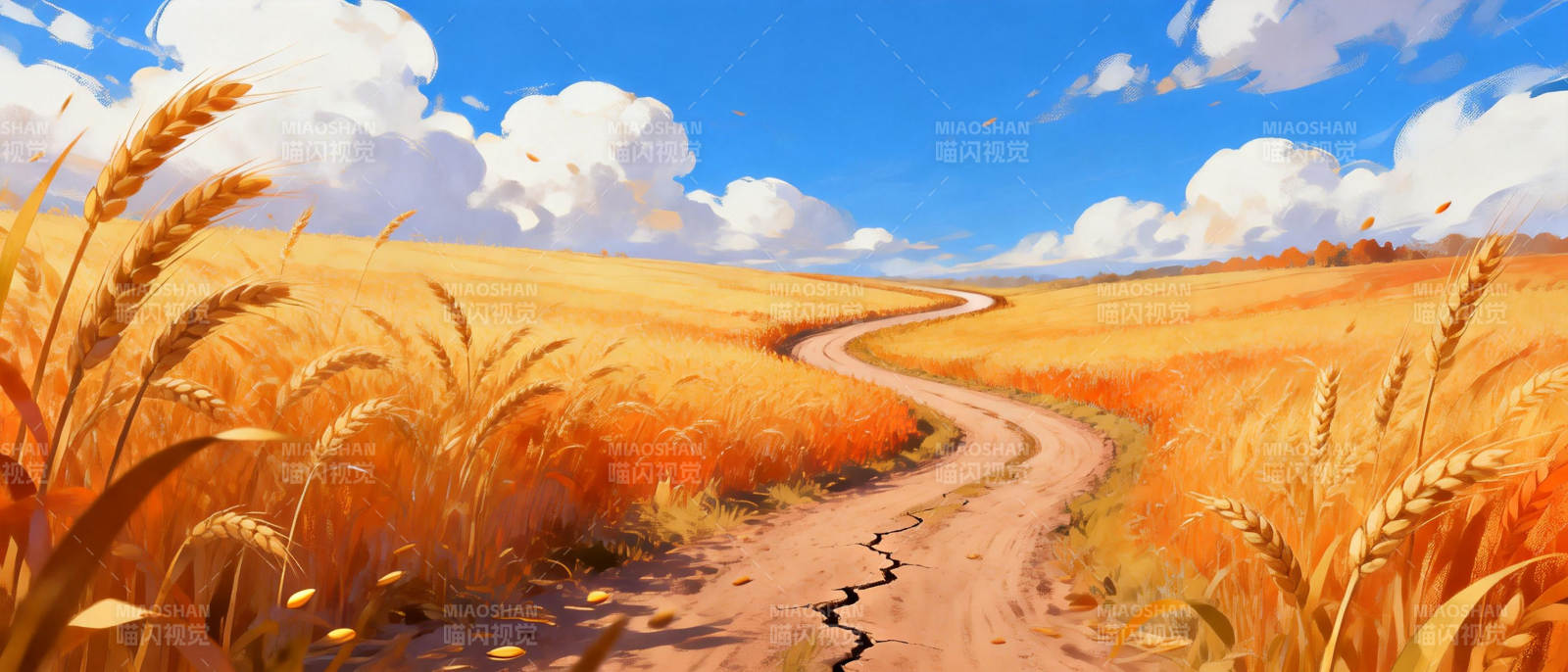 金秋麦田小径图片