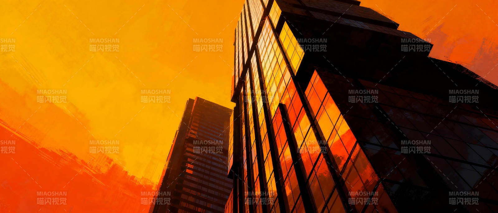 橙色都市剪影图片