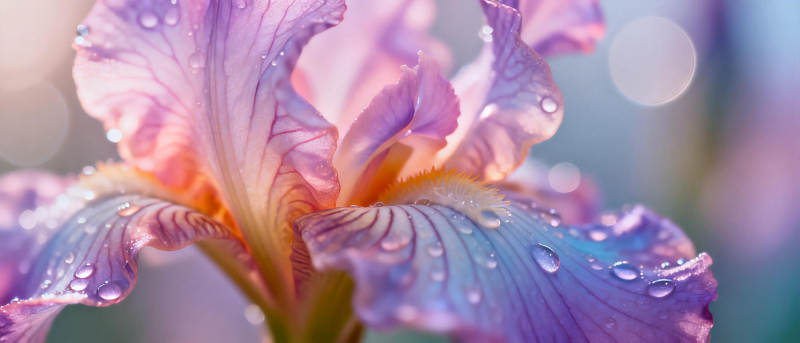 紫鸢尾花露珠特写图片