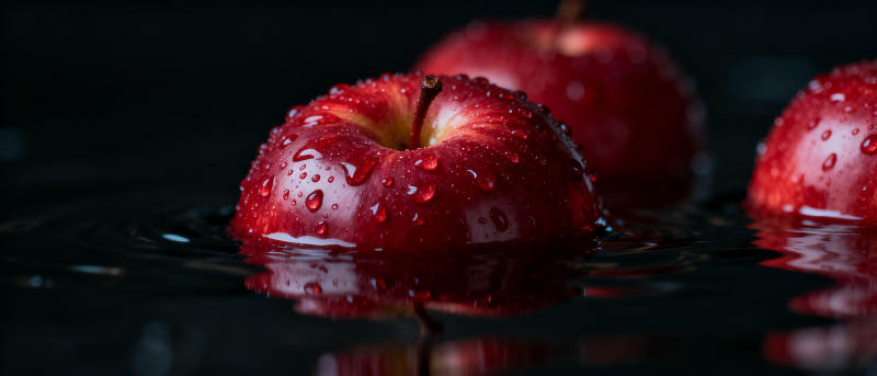 红苹果水珠特写图片