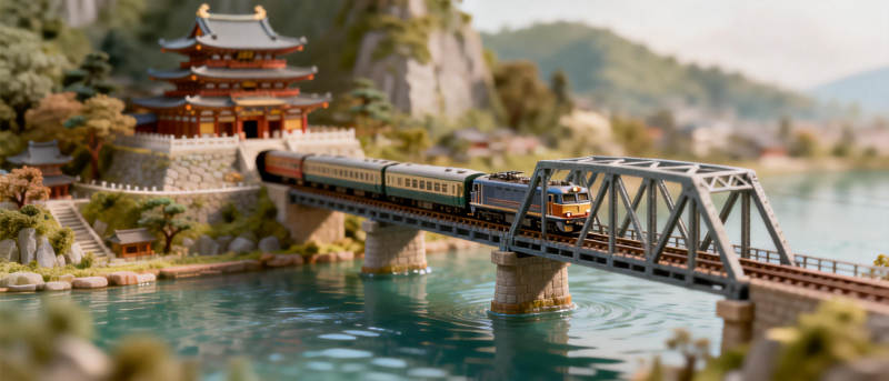 火车穿越古桥美景图片