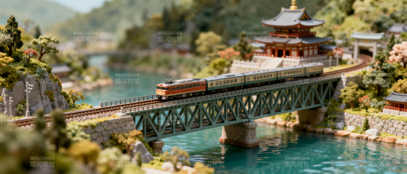 火车过桥美景图片