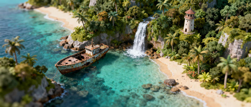 热带秘境孤舟图片