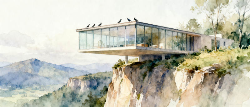 悬崖上的玻璃屋图片