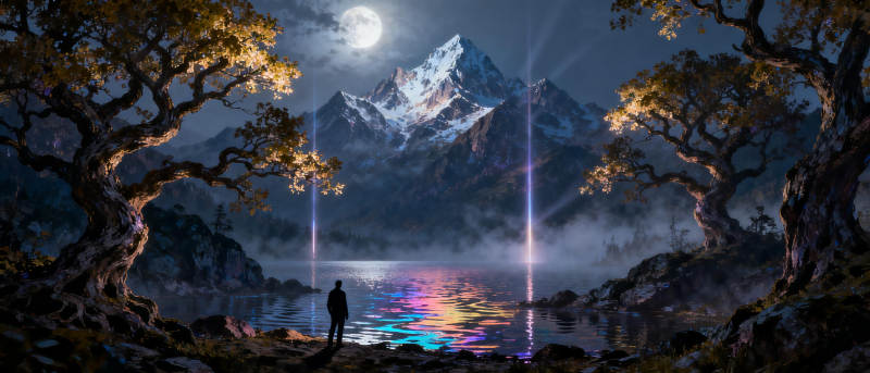 月夜湖光山色图片