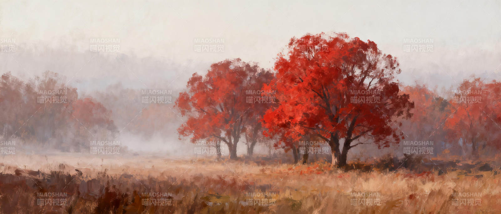 秋雾红林图片