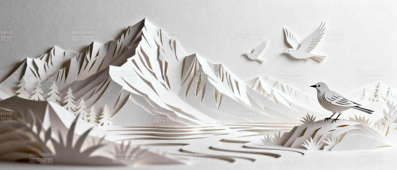 纸艺山水鸟影图片