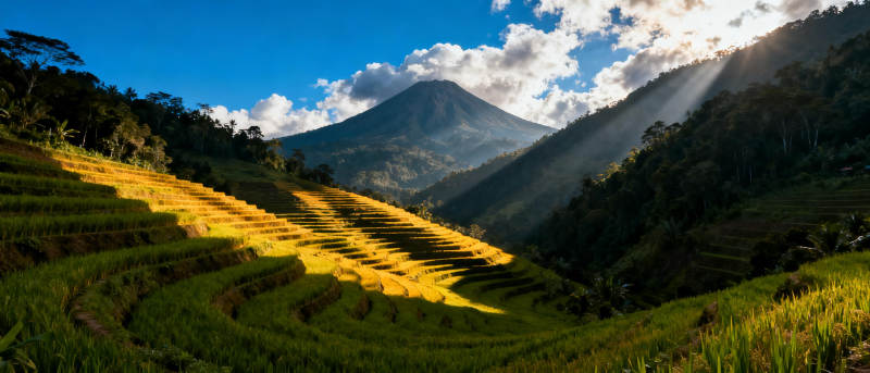 梯田晨光山影图片