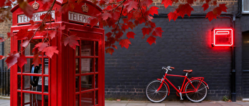 红电话亭与单车图片