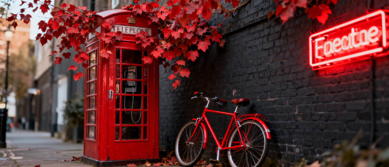 红电话亭与单车图片