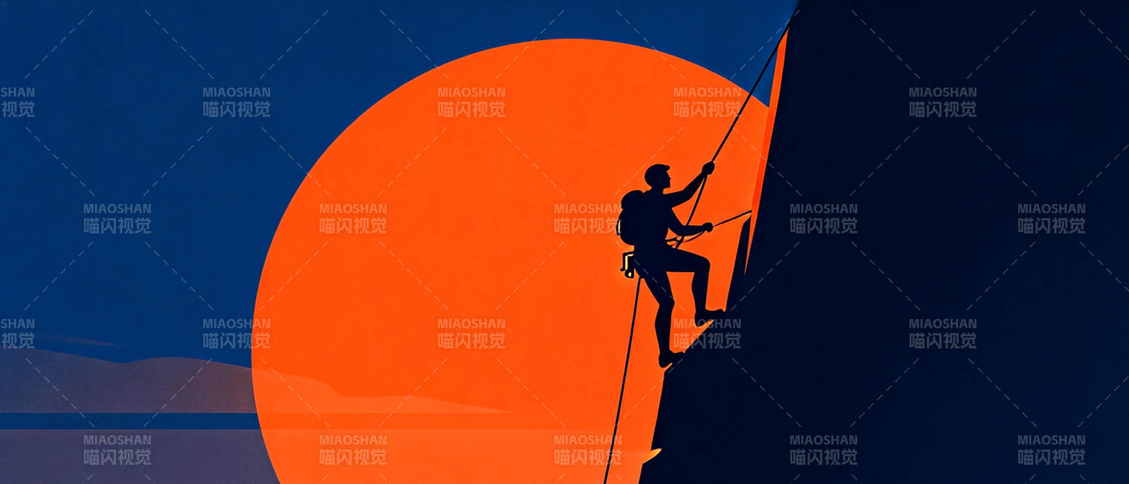 攀岩者与橙色日落图片