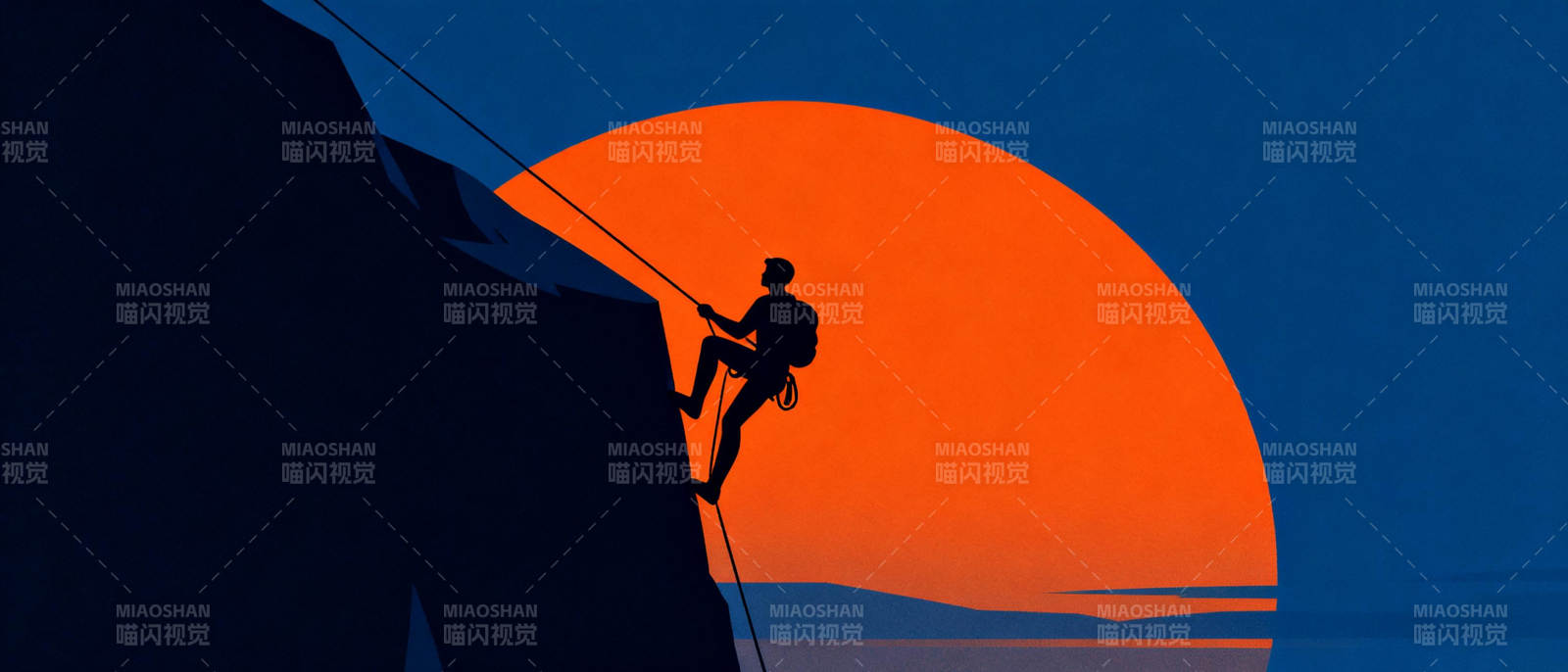 攀岩者与落日图片