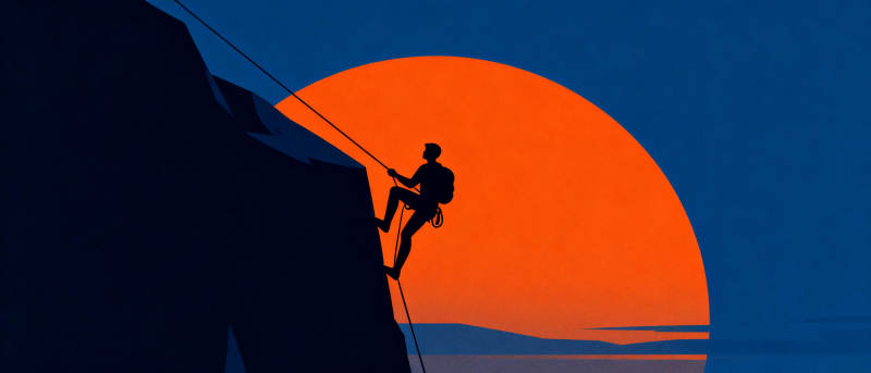 攀岩者与落日图片