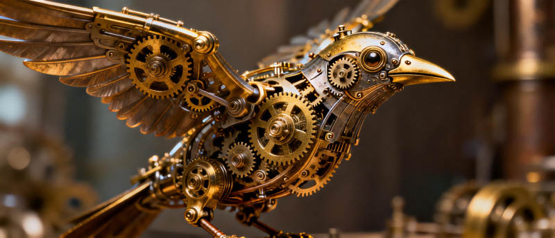 机械鸟展翅飞翔图片