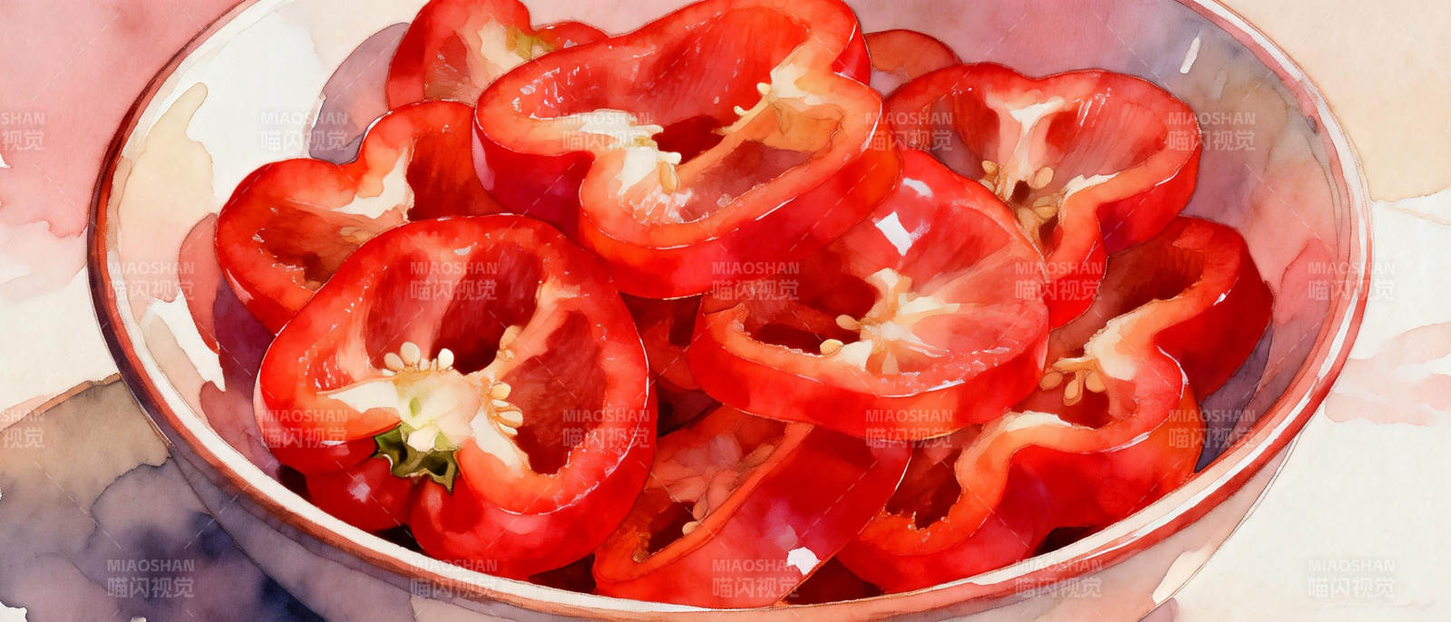 红椒切片盛碗中图片