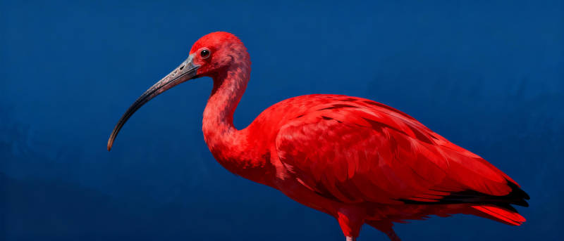 红鹮静立深蓝背景图片