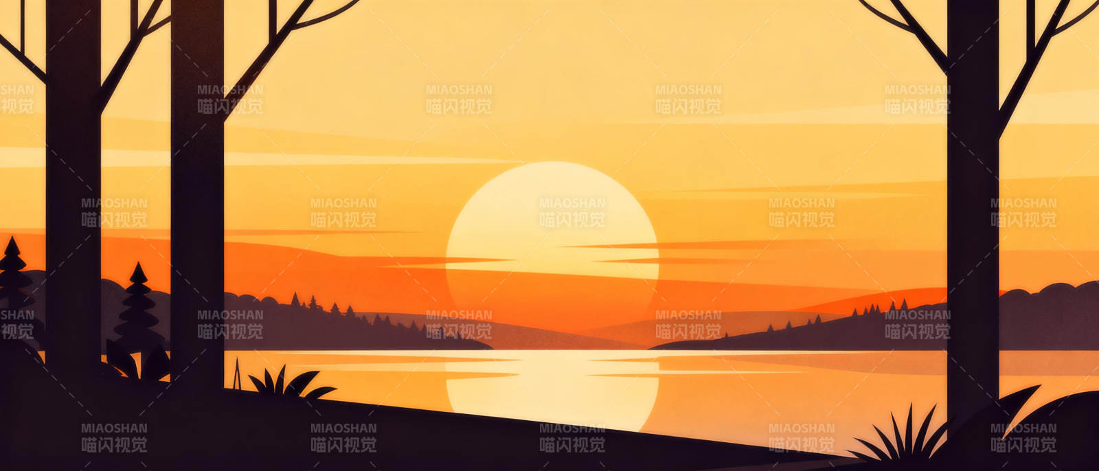 湖畔日落美景图片