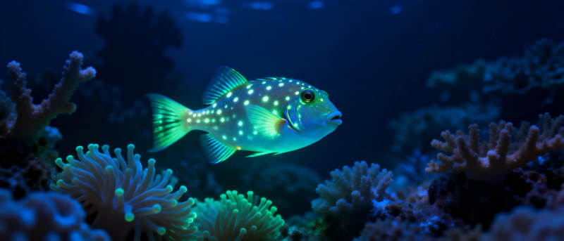 荧光鱼游珊瑚间图片