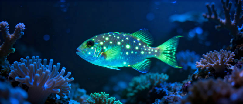 荧光鱼游珊瑚间图片