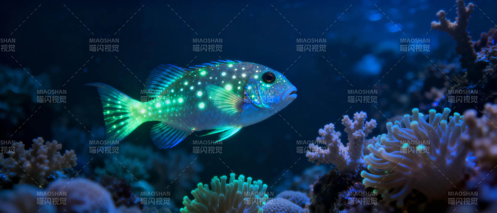荧光鱼游珊瑚间图片