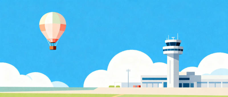 热气球飞越机场图片