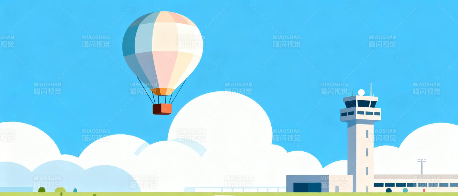 热气球飞越机场图片