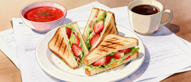 草莓三明治早餐图片