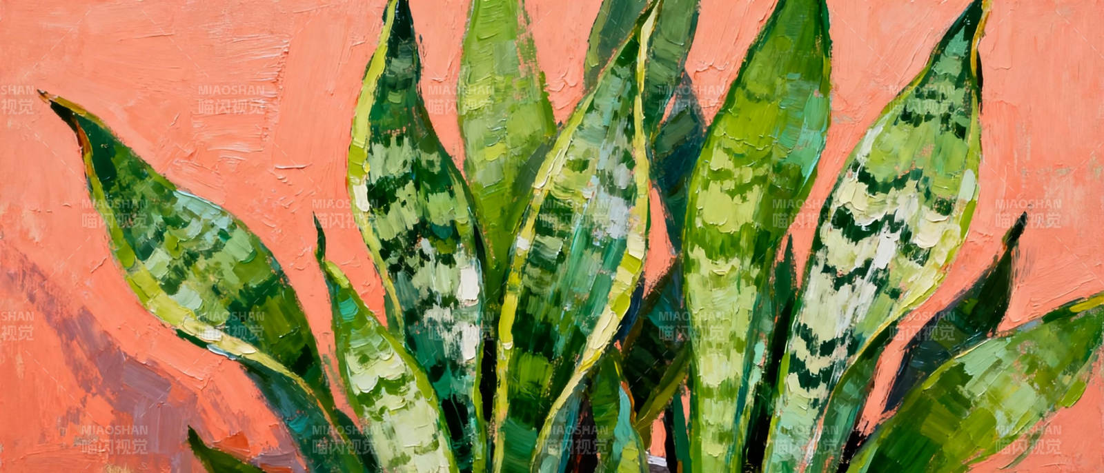 绿叶斑驳 橙墙映衬图片