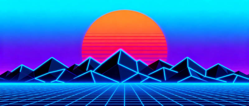 霓虹山峦日落图片