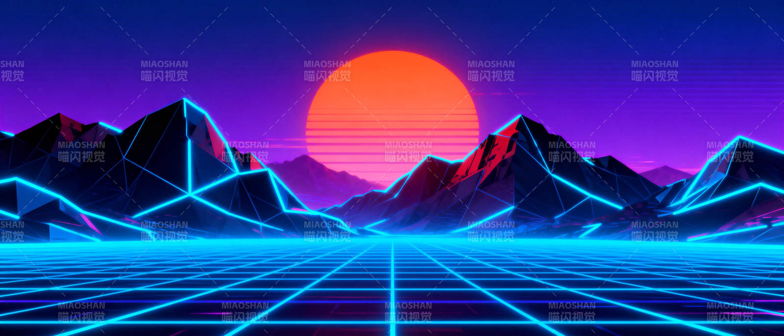 霓虹山峦日落图片