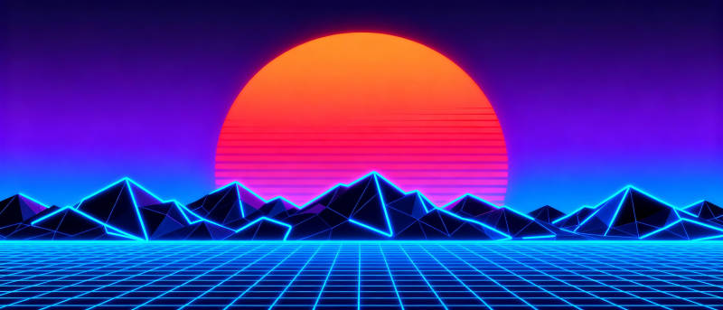 霓虹日落山景图片