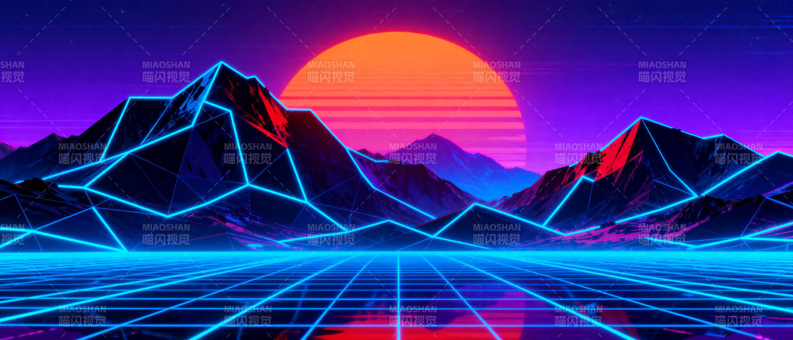 霓虹山峦日落图片