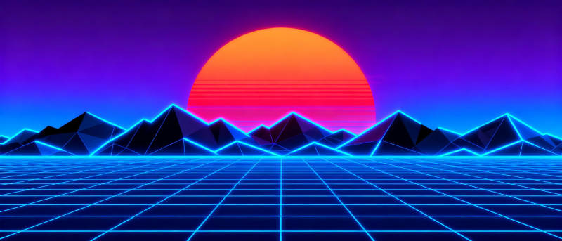 霓虹山峦日落图片