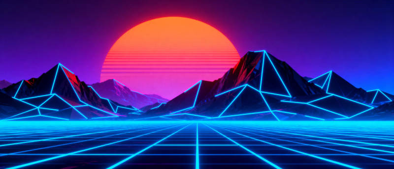 霓虹山峦日落图片