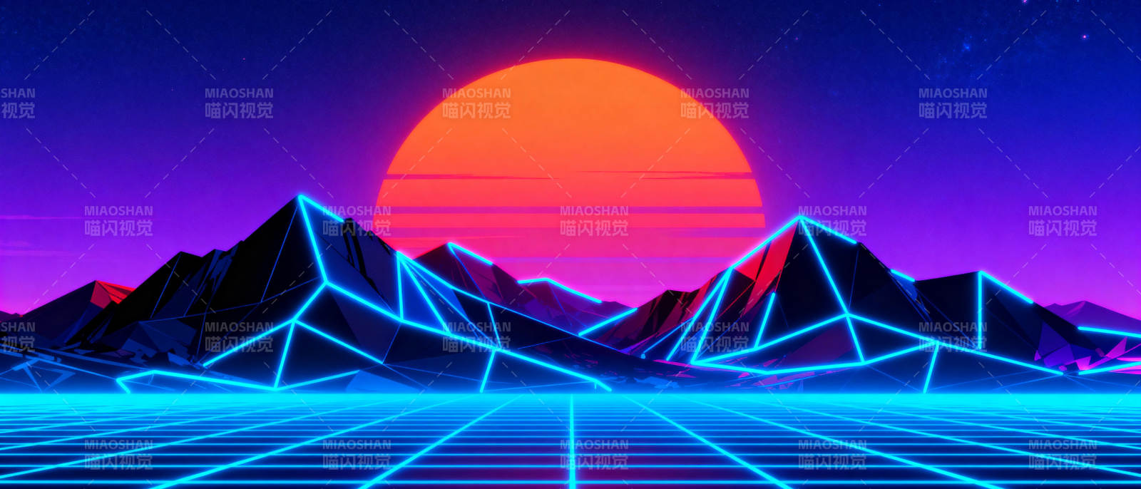 霓虹山峦日落图片