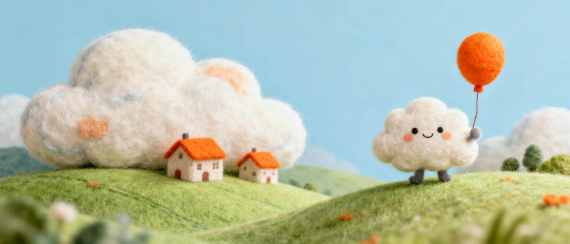云朵小屋与气球图片